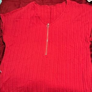 Elegant Red Women's Blouse with Zipper